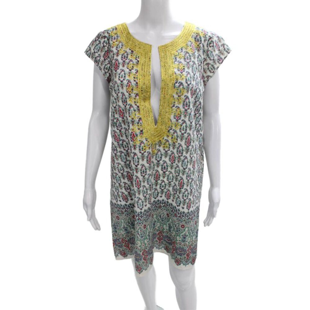 Calypso Saint Barth Womens Paisley Cotton Shift Dress V-Neck Size M